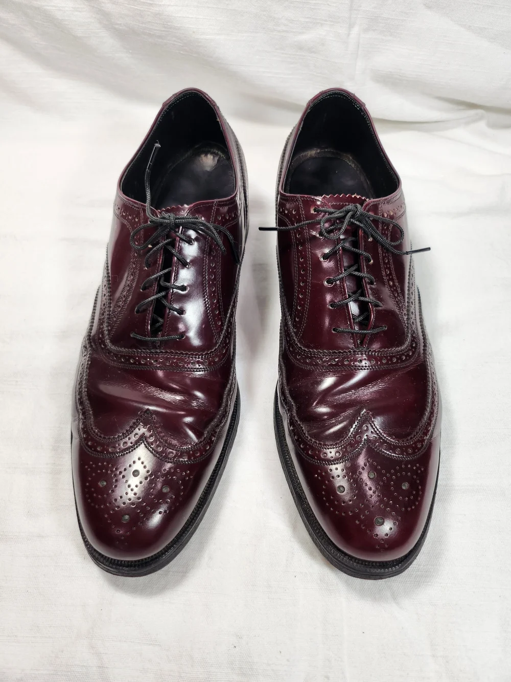 Florsheim Royal Imperial Burgundy Leather Wingtip Oxford Shoes Mens 11 D Vintage